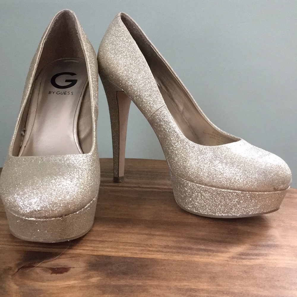 Guess Gold Metallic Texture Platform Heels